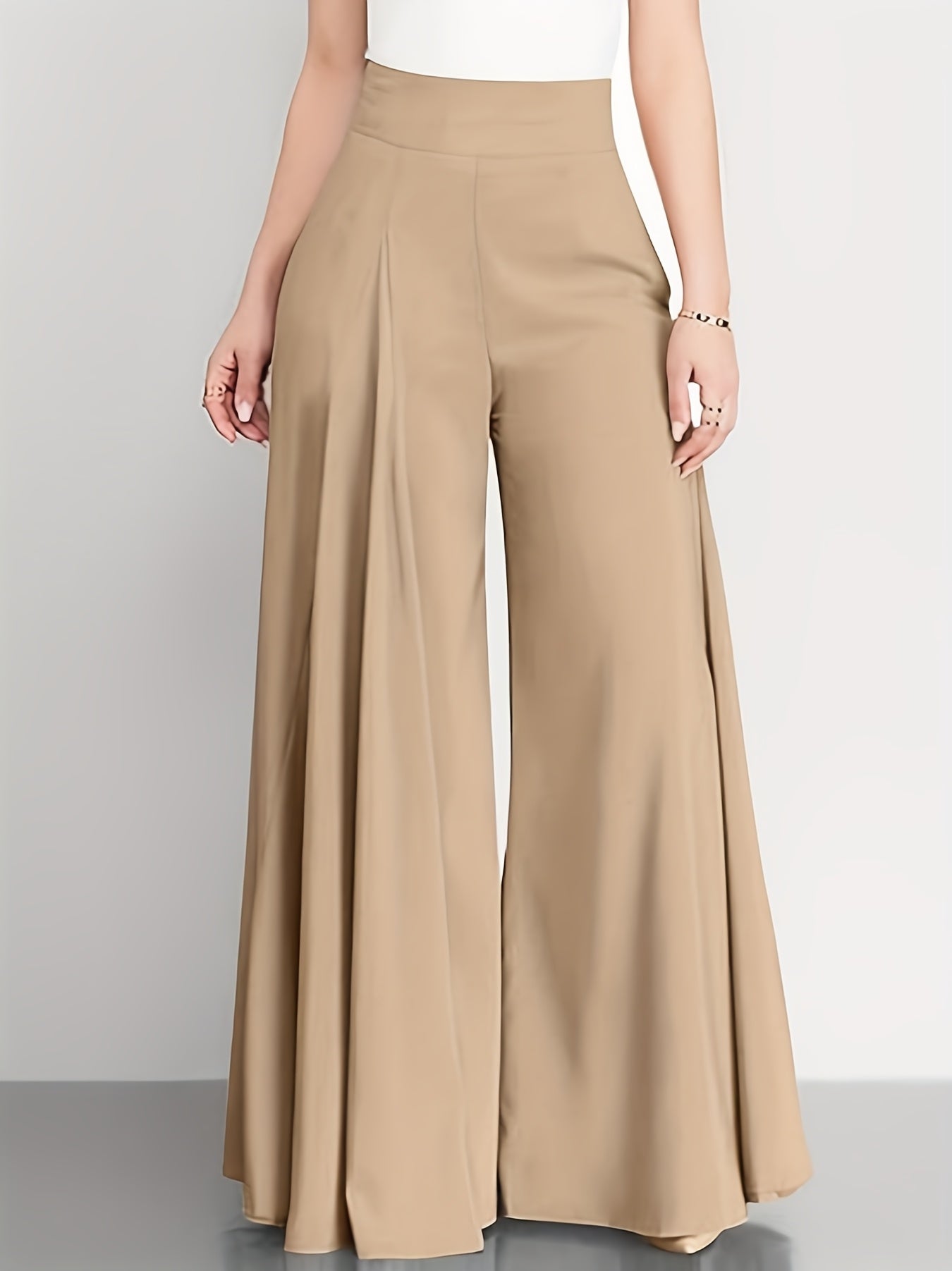 Women High Waist Solid Color Wide Leg Pants Casual Loose Trousers