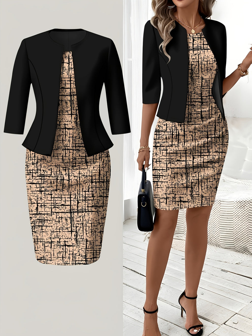 Autumn Winter Geometric Print Casual Dress Suit
