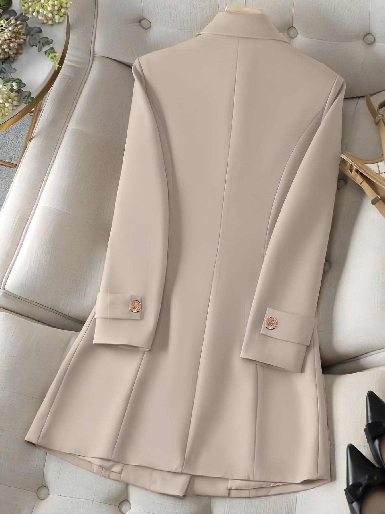 Plus Size Oversized Solid Color Double-Breasted Mid-Length Coat