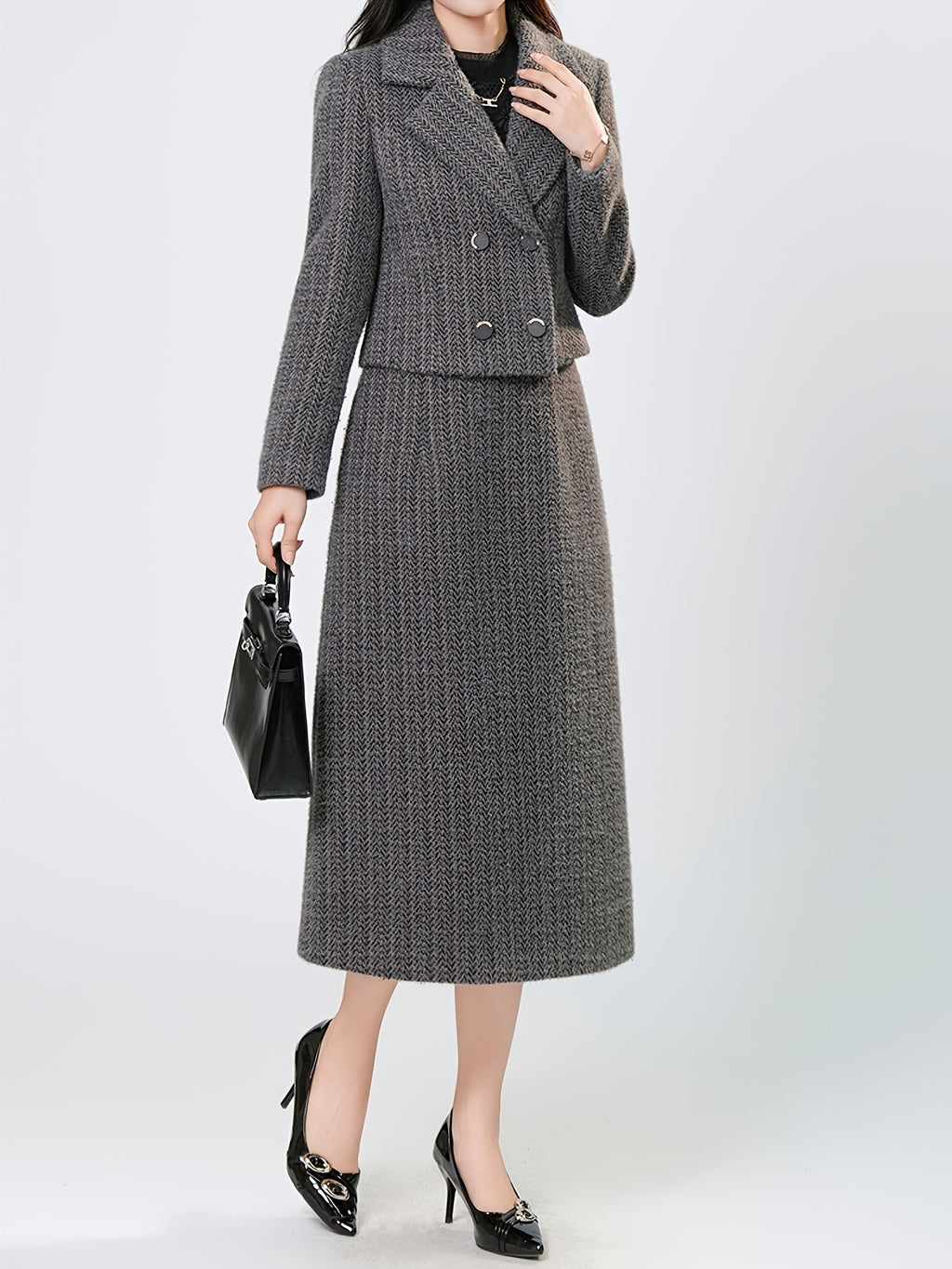 Gray Textured Mink Velvet 2-Piece Suit Set