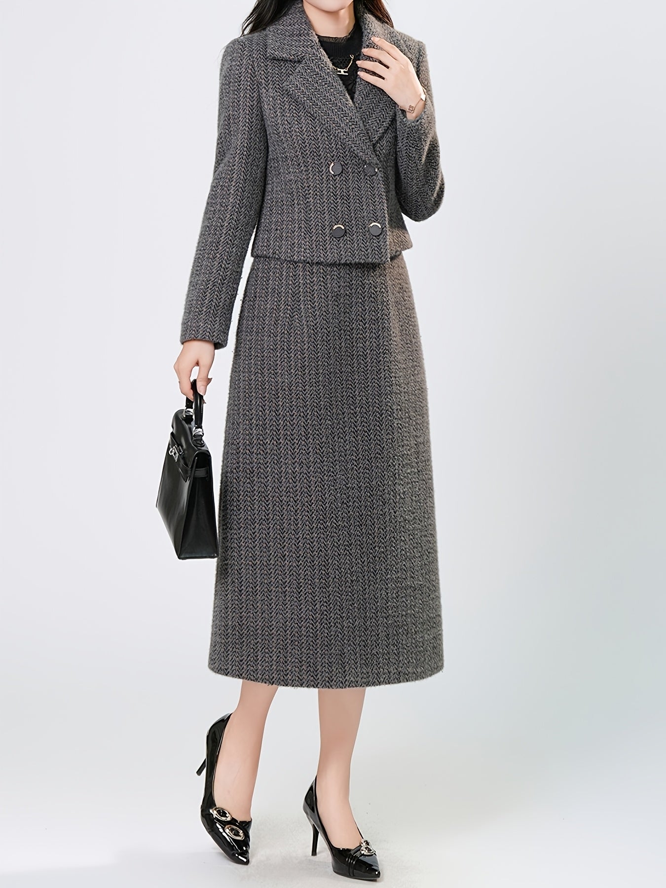 Gray Textured Mink Velvet 2-Piece Suit Set