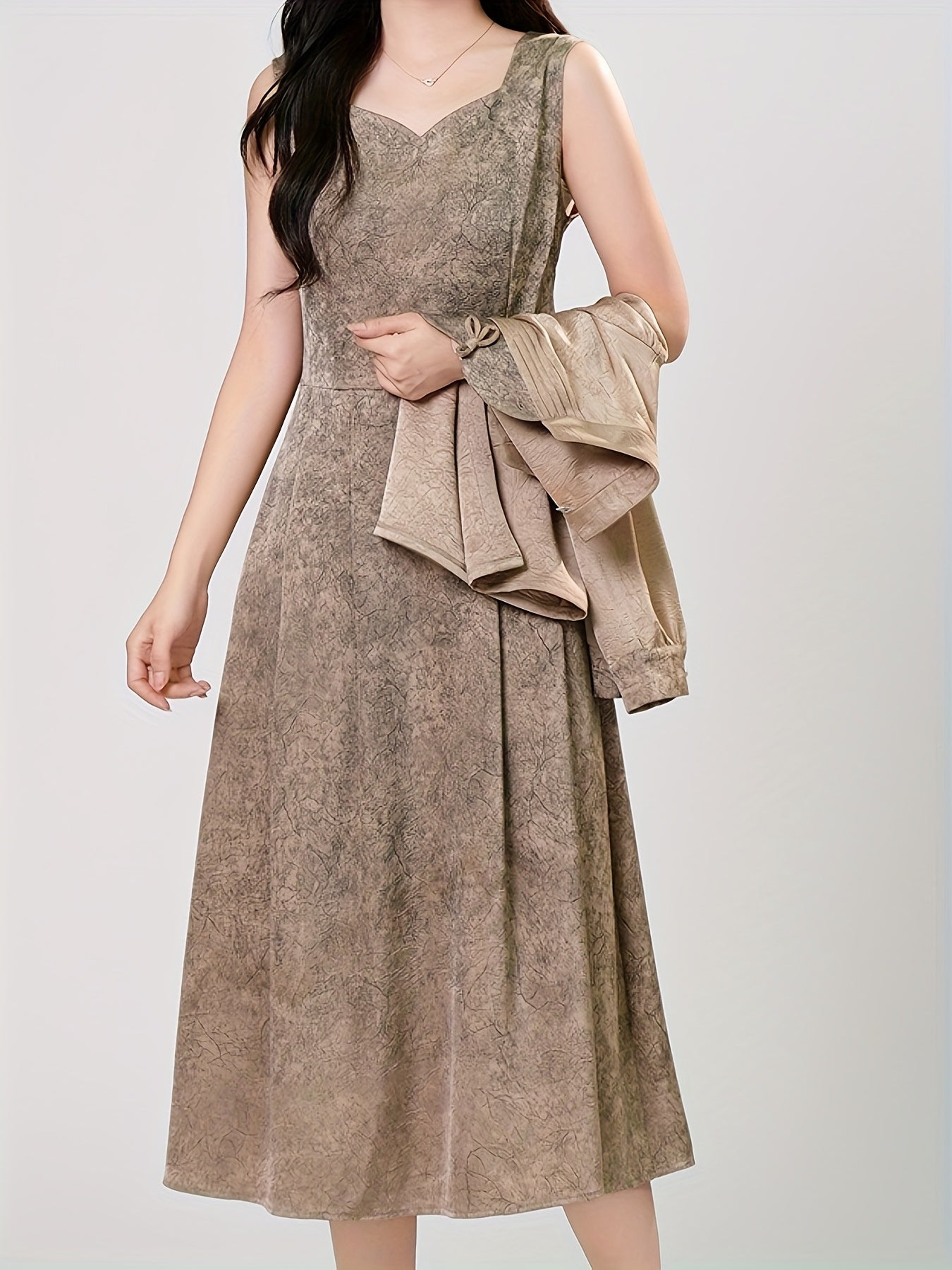 Champagne Satin New Chinese Cheongsam 2-Piece Set