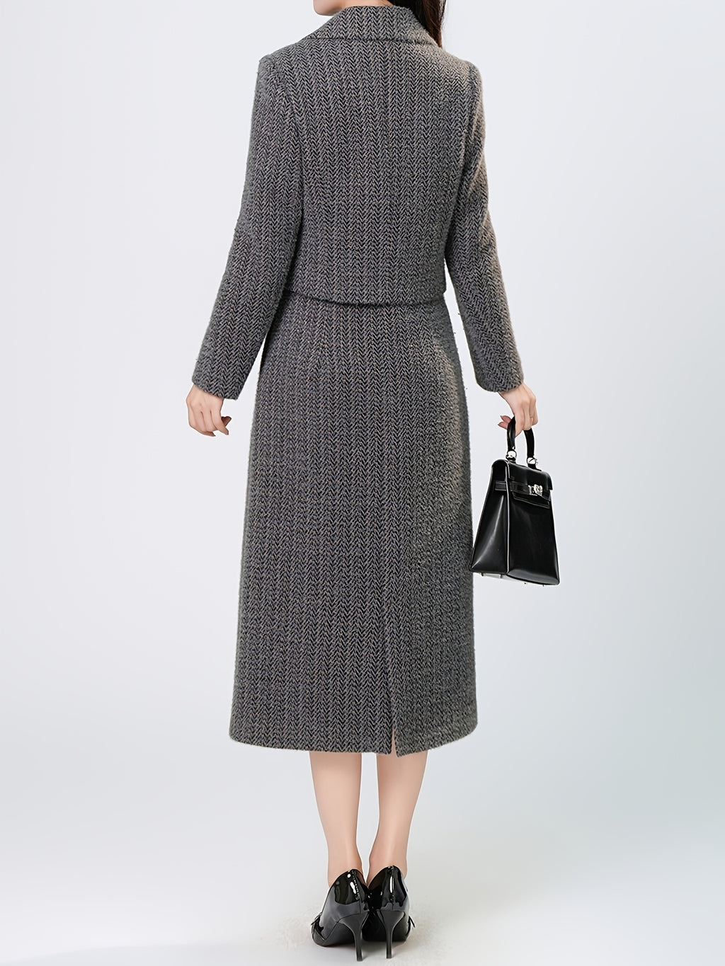 Gray Textured Mink Velvet 2-Piece Suit Set