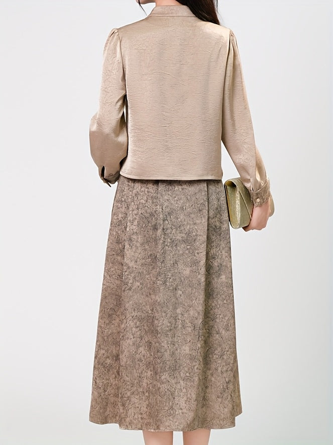 Champagne Satin New Chinese Cheongsam 2-Piece Set