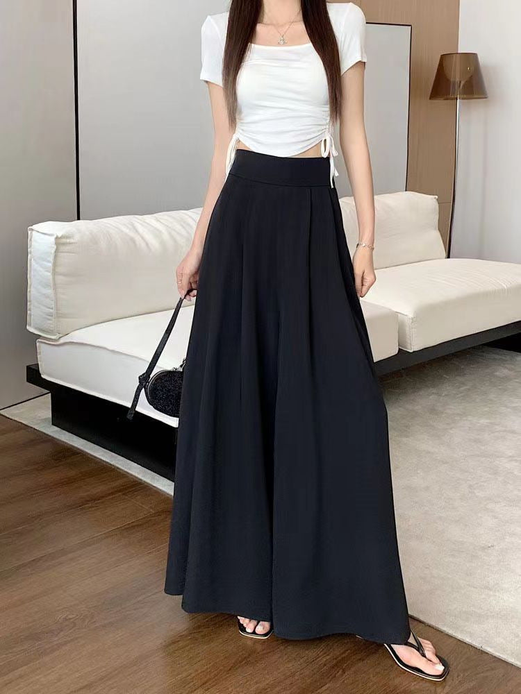 High Waist Pleated Suit Pants Oversized Wide Leg Elastic Waist Casual Trousers Spring Summer Thin