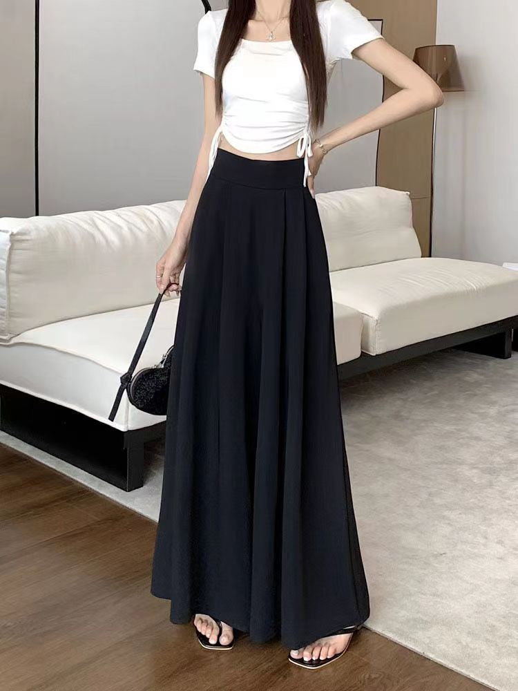 High Waist Pleated Suit Pants Oversized Wide Leg Elastic Waist Casual Trousers Spring Summer Thin