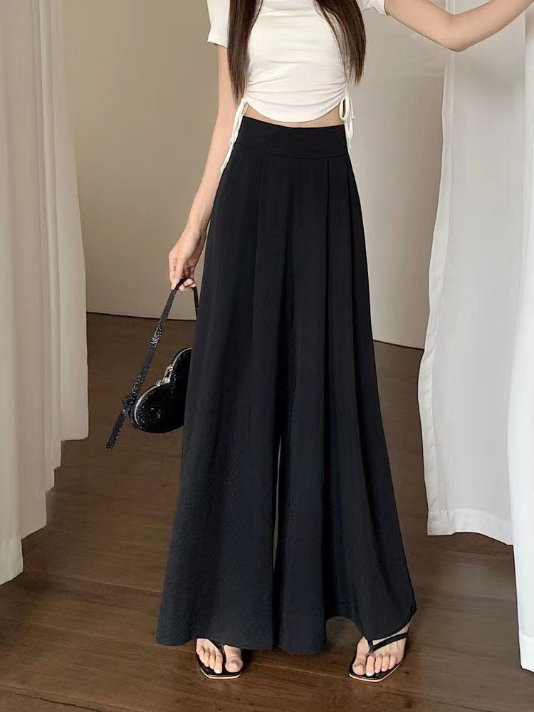 High Waist Pleated Suit Pants Oversized Wide Leg Elastic Waist Casual Trousers Spring Summer Thin