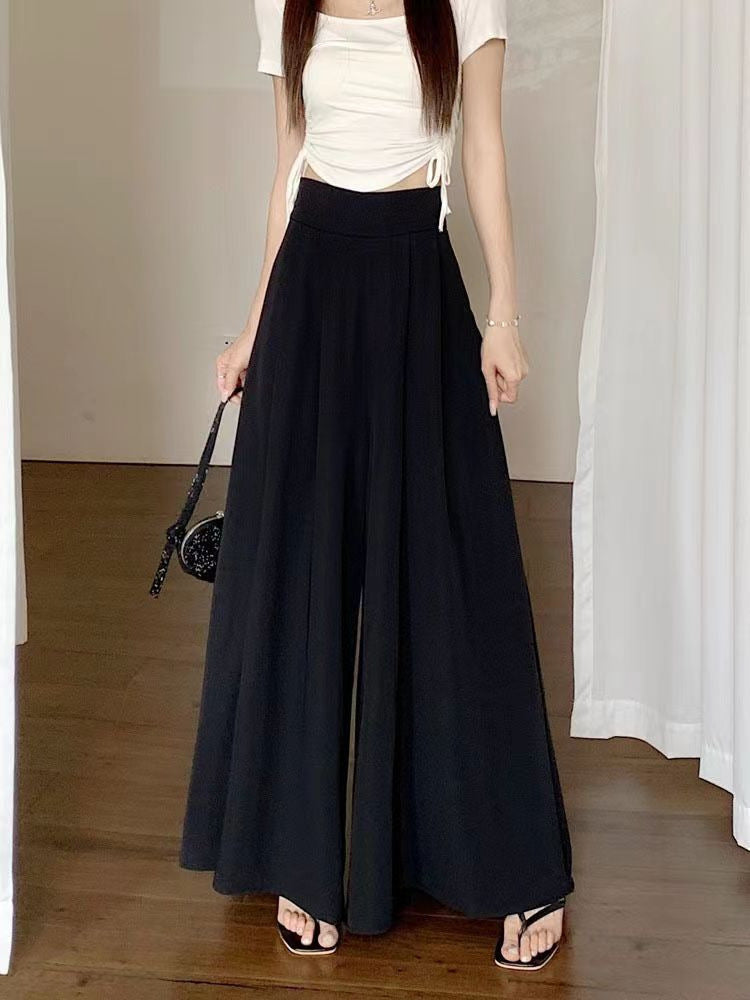 High Waist Pleated Suit Pants Oversized Wide Leg Elastic Waist Casual Trousers Spring Summer Thin