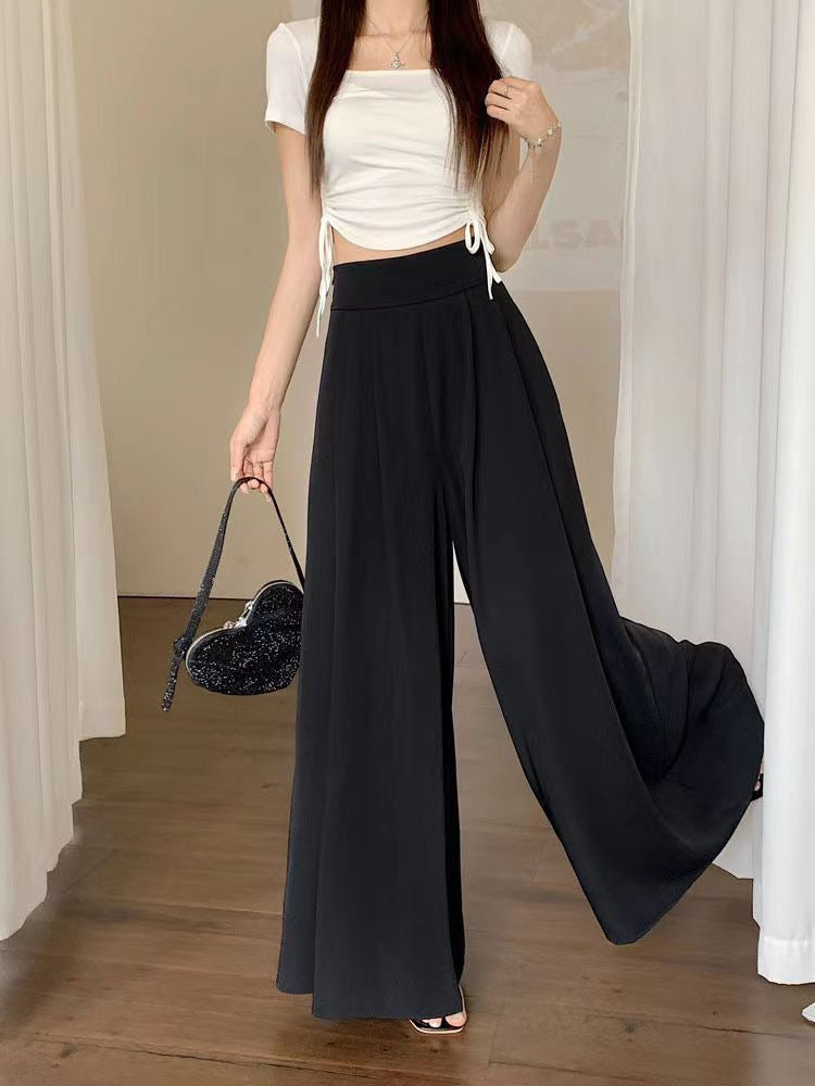 High Waist Pleated Suit Pants Oversized Wide Leg Elastic Waist Casual Trousers Spring Summer Thin