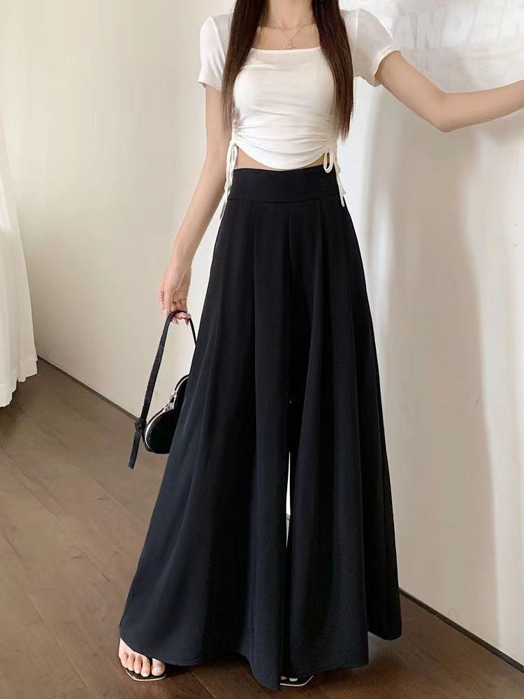 High Waist Pleated Suit Pants Oversized Wide Leg Elastic Waist Casual Trousers Spring Summer Thin
