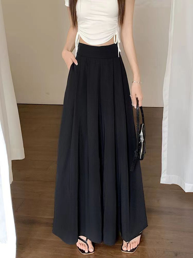 High Waist Pleated Suit Pants Oversized Wide Leg Elastic Waist Casual Trousers Spring Summer Thin