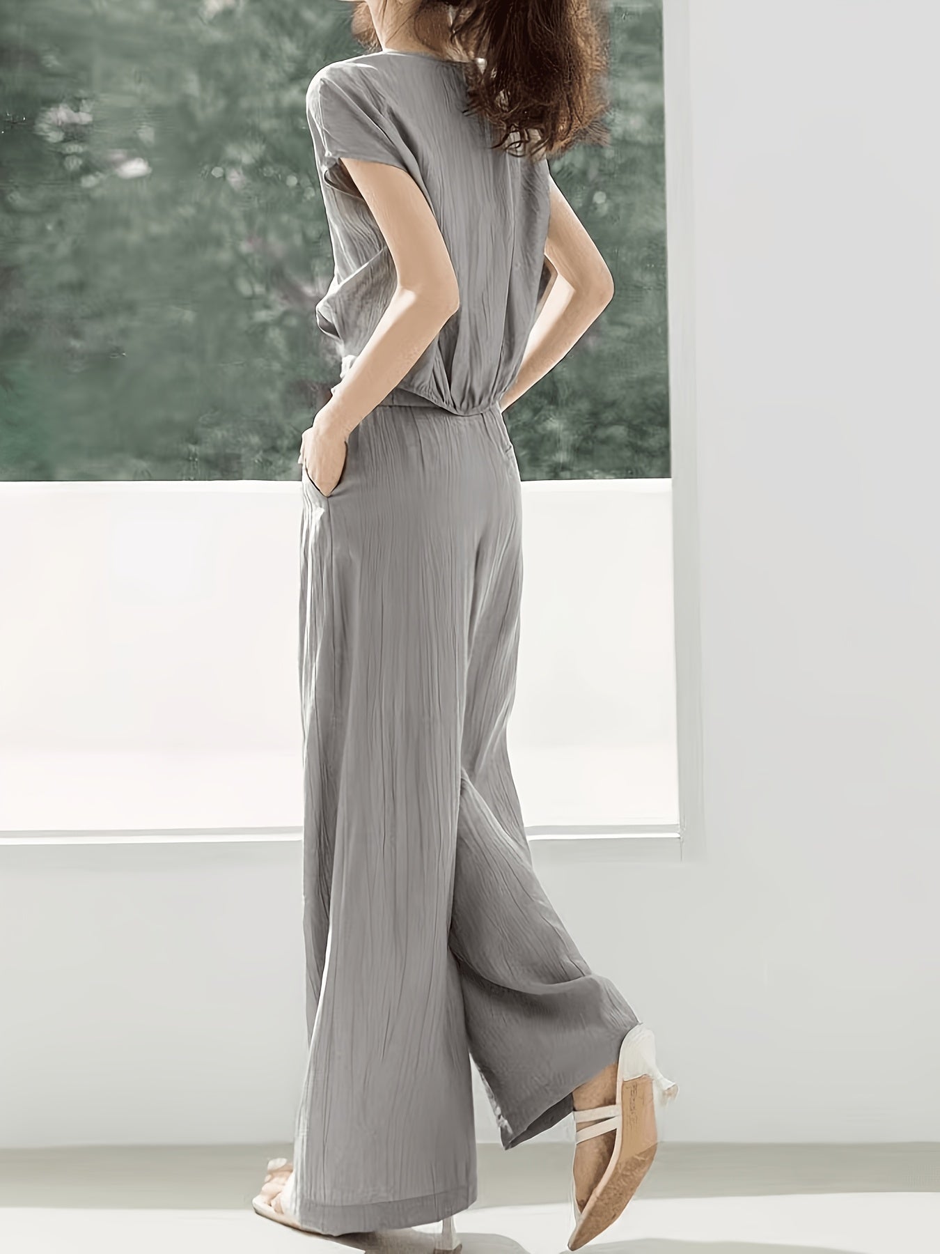 Summer Thin Casual 2-Piece Set Ruffle Sleeve Top & Wide Leg Pants