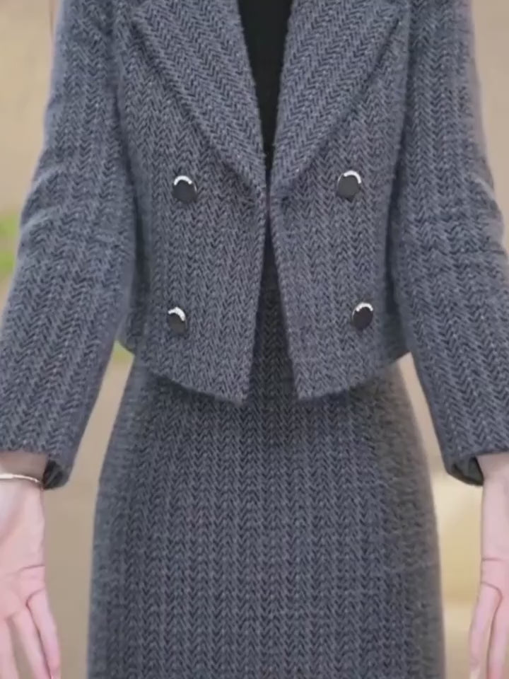 Gray Textured Mink Velvet 2-Piece Suit Set