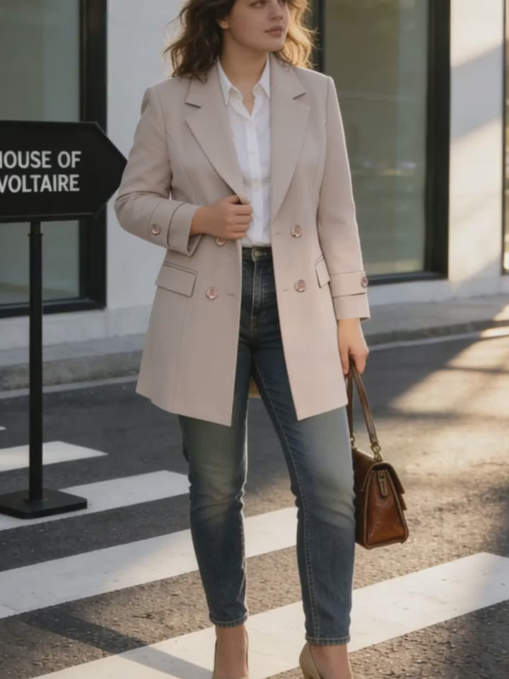 Plus Size Oversized Solid Color Double-Breasted Mid-Length Coat