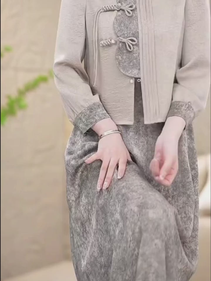 Champagne Satin New Chinese Cheongsam 2-Piece Set