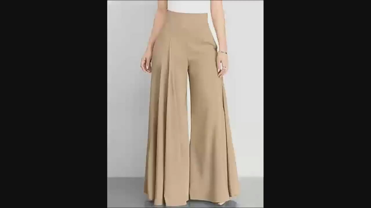 Women High Waist Solid Color Wide Leg Pants Casual Loose Trousers